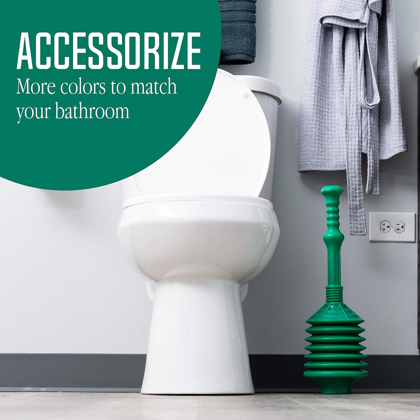 JS Jackson Supplies Professional Bellows Toilet Plunger, High Pressure Thrust for Heavy Duty Clogs, Green