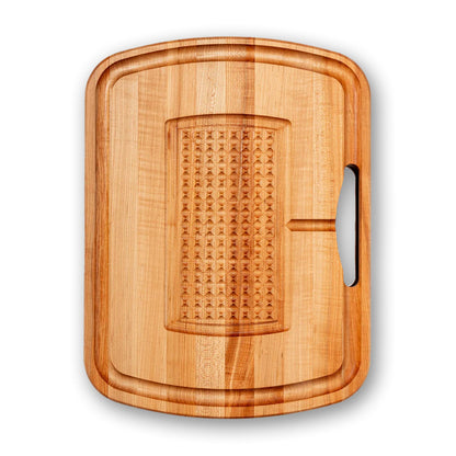 John Boos Maple Wood Cutting Board, 24”x18” – 2.25” Thick, 31-lb Reversible Wooden Butcher Block with Catch Pan, Sloped Juice Groove, Edge-Grain & Finger Grips - Carving Series