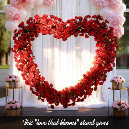 Heart Flower Arch Wedding Arch with Flowers, Romantic Heart Shaped Metal Archway for Indoor Outdoor Ceremony, Proposal, Party & Event Decoration (red)