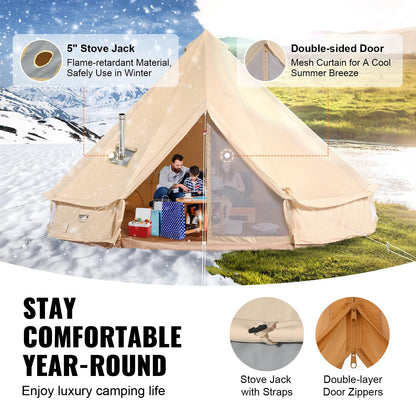 VEVOR Canvas Tent Bell Tent, 4 Seasons 7 m/22.97 ft, for Camping with Stove Jack, Family Camping Outdoor Hunting Party