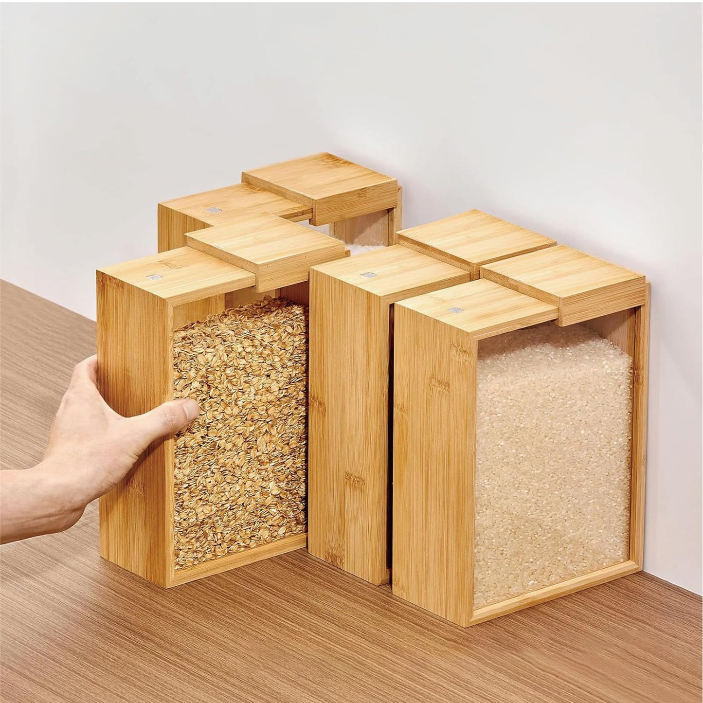 MAGIC BAMBOO Dry Food Dispenser 2L, Bamboo Food Dispenser – Airtight Kitchen Storage Container for Cereal, Rice, Flour, and Snacks – Pantry Organizer for Easy Dispensing and Freshness