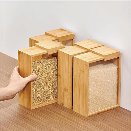 MAGIC BAMBOO Dry Food Dispenser 2L, Bamboo Food Dispenser – Airtight Kitchen Storage Container for Cereal, Rice, Flour, and Snacks – Pantry Organizer for Easy Dispensing and Freshness