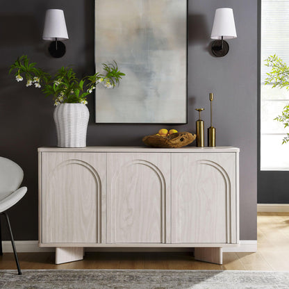 Modway Flux Arched Door Sideboard in White Wash - 55 Inch Freestanding 3-Door Buffet Credenza - Tall Media Console for Wall-Mounted TVs - Modern Accent Cabinet for Kitchen, Living Room, Hallway