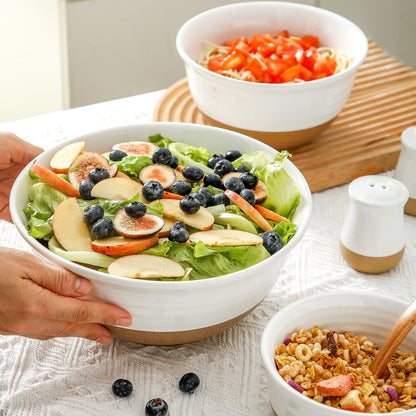 HASENSE Ceramic Mixing Bowls, Large Serving Salad Pasta Bowls Set, 2.1/1.0/0.5 Qt for Entertaining, White Nesting Batter Bowls for Prepping Baking, Dishwasher Microwave Safe, Set of 3