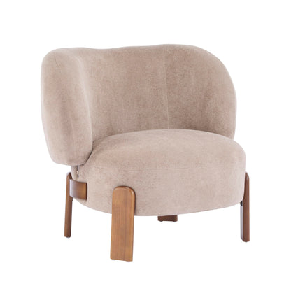 Christopher Knight Home Lily Solid Wood Wingback Accent Chair, Fabric Upholstered Club Chair, Curved Backrest Single Sofa, Comfy Reading Lounge Chair for Living Room, Soft Cushion Seating, Light Brown