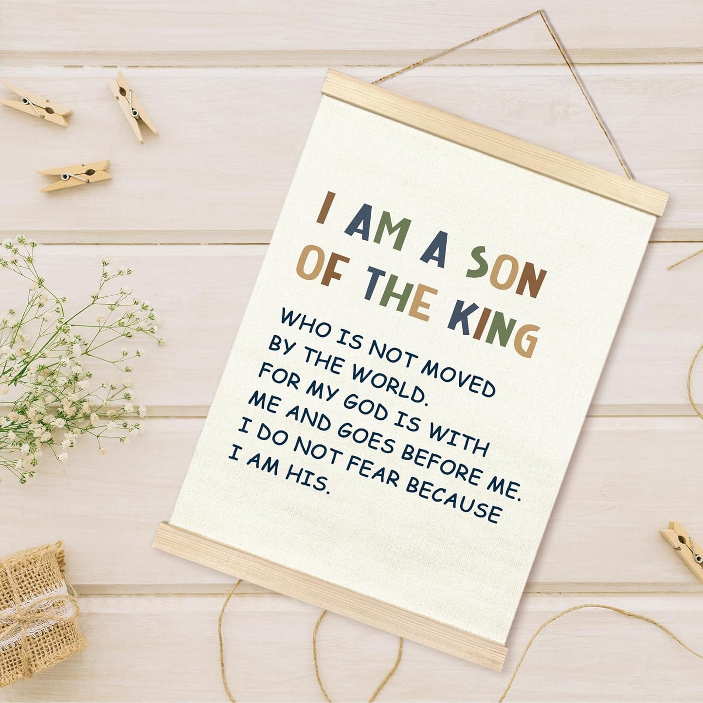 12X16 TAEDIN Christian Baby Boy Room Poster Hanger Frame, Faith Scripture Wood Wooden Canvas Artwork Print, Positive