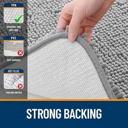 OLANLY Bathroom Rugs - Extra Soft Chenille Bath Mats with Rubber Backing | Quick Dry, Machine Washable, 30x20, Grey