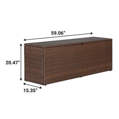 happimess TRK1002B Nino 59.06" Modern Minimalist Outdoor Faux Wicker Deck and Patio Storage Box, Brown, Soft-Close, for Package Delivery, Patio Furniture, Cushions, Gardening Tools, Pool Supplies