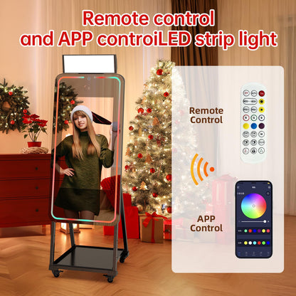 MWE Magic Mirror Photo Booth Machine Touch Screen with Printer,12MP 4K HD Camera,RGB Surround Light Music Sync,Professional Photography Light,Dual System,Software APP Remote Control (47in+Printer)