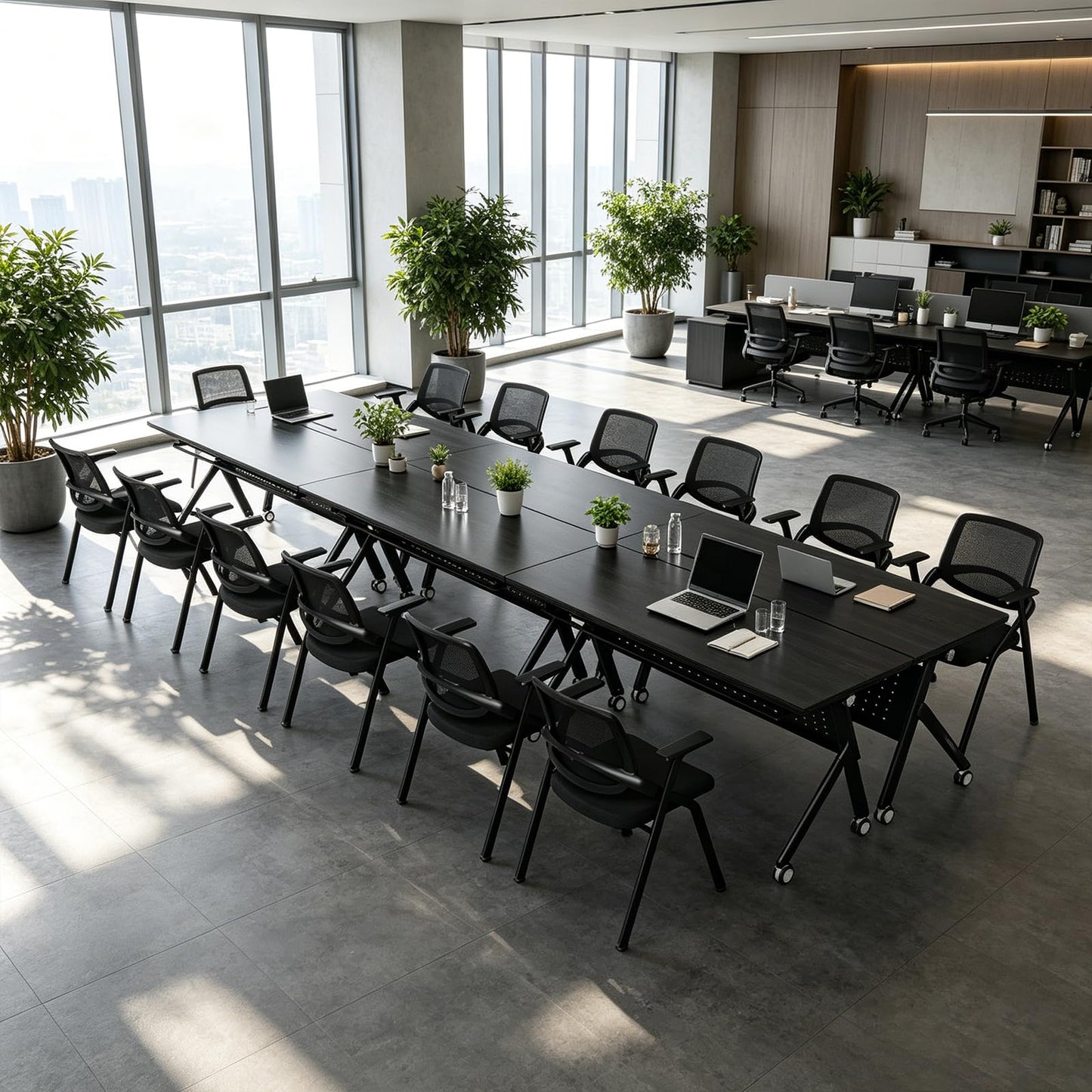Mobile Folding Conference Table with Wheels,6 Pack Modern Conference Room Tables for 6-12 Person,55.1IN Training Locking Rolling Meeting Conference Tables with Flip-Top for Office Classroom Business