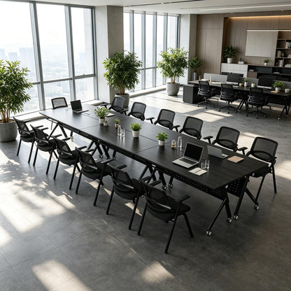 Mobile Folding Conference Table with Wheels,6 Pack Modern Conference Room Tables for 6-12 Person,55.1IN Training Locking Rolling Meeting Conference Tables with Flip-Top for Office Classroom Business