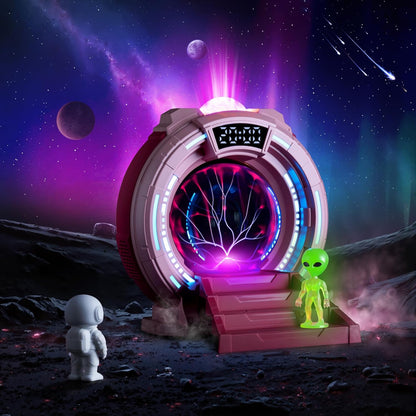 Space Portal Plasma Ball Night Light, LED Galaxy Projector Alien Lamp with White Noise, Bluetooth Music Speaker Alarm