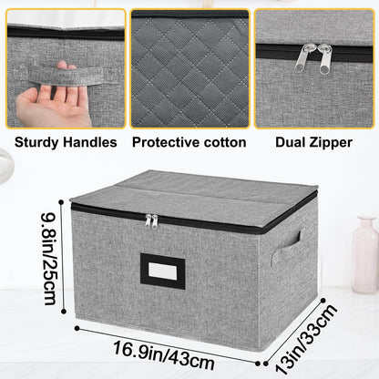 homyfort Wine Glass Storage Box, China Storage Containers with Dividers, Stemware Storage Case Holds 12 Wine Glass or long stem Crystal Glassware with Handles, Hard Shell and Stackable (Grey)