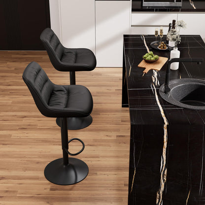 Kidol & Shellder Adjustable Bar Stools Set of 2, Faux Leather Counter Height BarStools with Back, Modern Mid Century Upholstered Bar stools for Kitchen Island Black