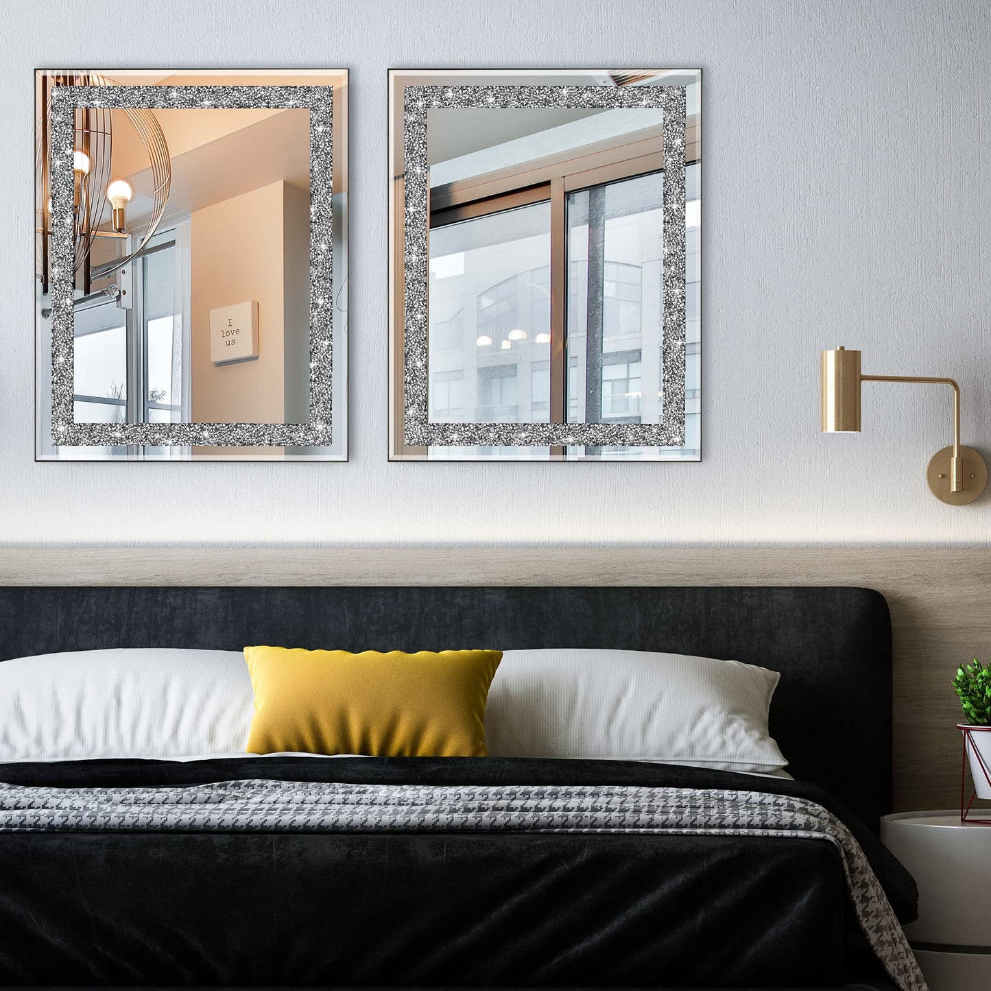 Ruomeng Rectangular Wall Mirror, 16" x 20", Crystal Crush Diamond, Bathroom, Entryway & Bedroom