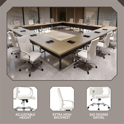 LeisureMod Sonora Modern Conference High Back Leather Ergonomic Executive Office Chair with Adjustable Height & Swivel for Home and Office Room