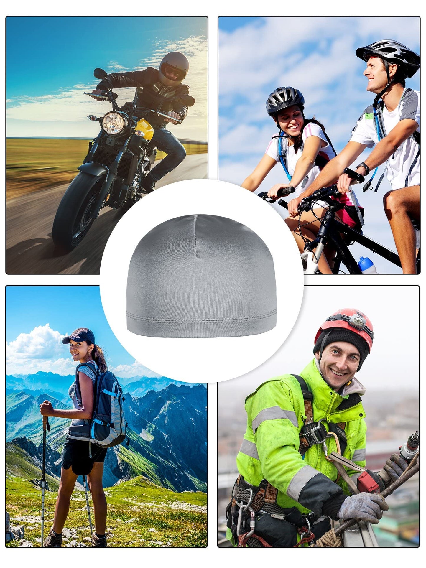 Boao 6 Pieces Cooling Skull Caps Helmet Hard Hat Liner Sweat Wicking Running Beanie Cycling for Men Women(Large,Black, Grey)