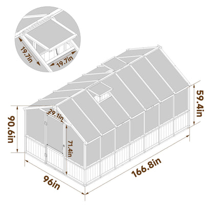 BlueWish 8x14FT Greenhouse, Greenhouses kit with Cedar Frame, Wood Greenhouse with Adjustable Vent, Lockable Door, Green House for Outside, Garden, Backyard,Light Brown Mocha