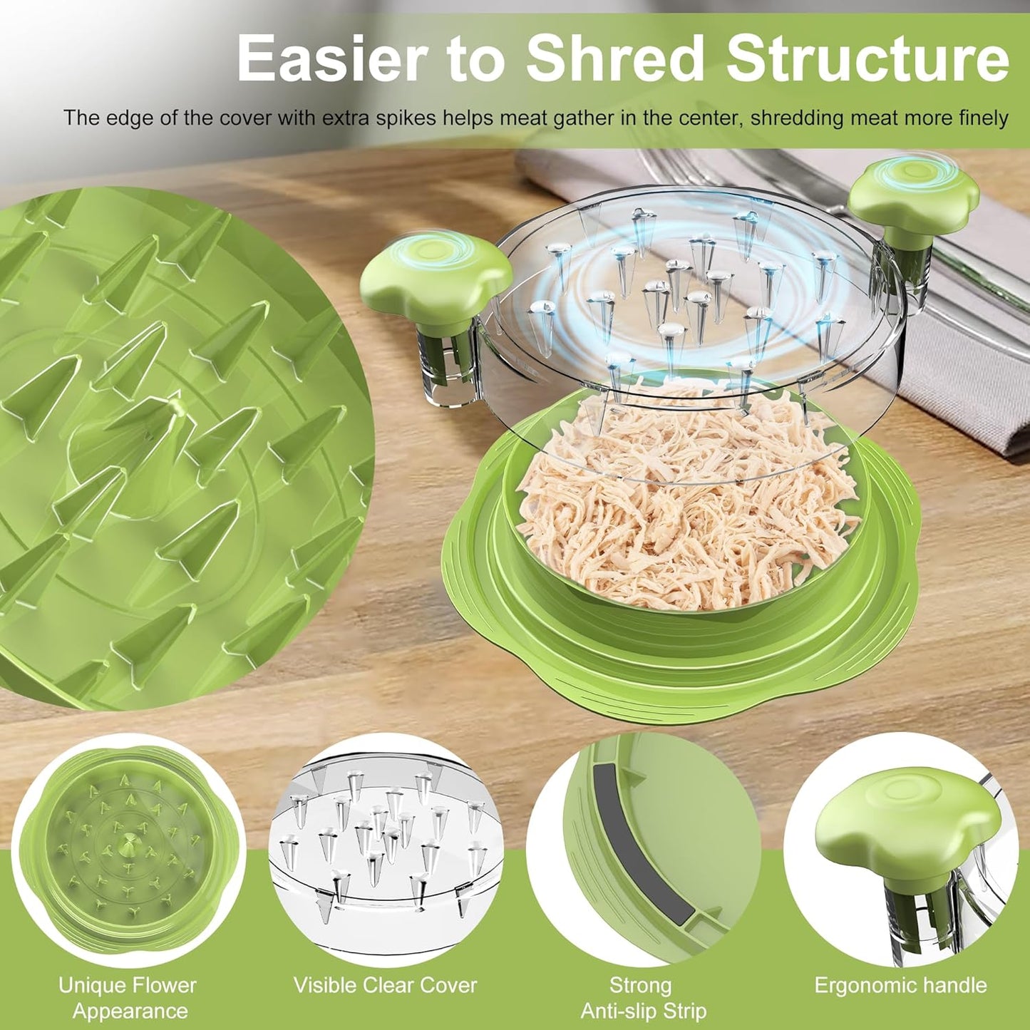 SURETIVIAN Chicken Shredder - Ergonomic Meat Shredder Tool with Brush & Fork | BPA Free, Anti-Slip Design, Matcha Color