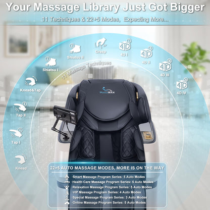 MassaMAX 2026 4D Massage Chair, Full Body Recliner with OTA Cloud Tech, Deep Yoga Stretch, 27 Auto Modes, 55" SL Track, APP & AI Voice Control, Auto Footrest, Zero Gravity, and Heating for Relaxation