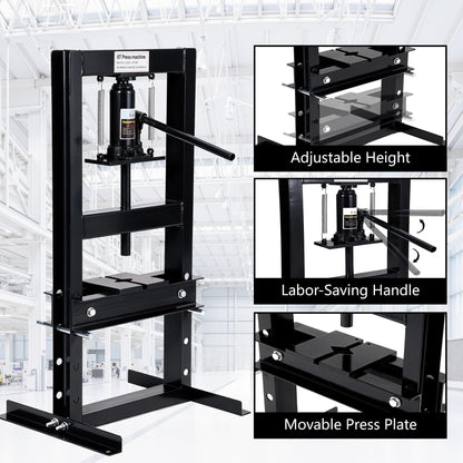 GAOMON 6 Ton Hydraulic H-Frame Shop Press – Heavy Duty Manual Hydraulic Press with Adjustable Bed, Stamping Plates, Worktable – Auto Repair, Metalworking, Garage, Engine Bearing Removal – 6T, Black