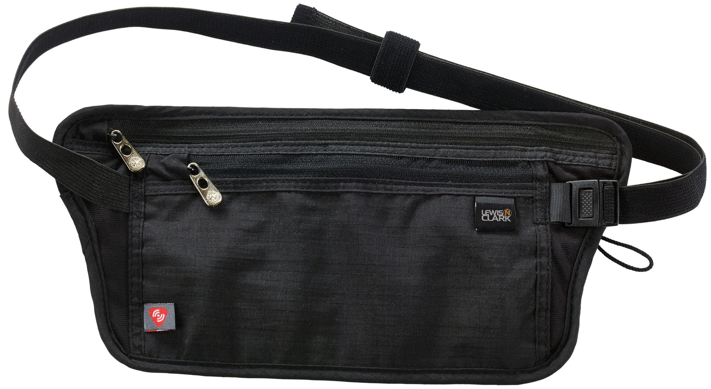 Lewis N. Clark RFID Blocking Money Belt Travel Pouch Waist Stash + Credit Card, Id, Passport Holder for Women & Men, Black, One Size