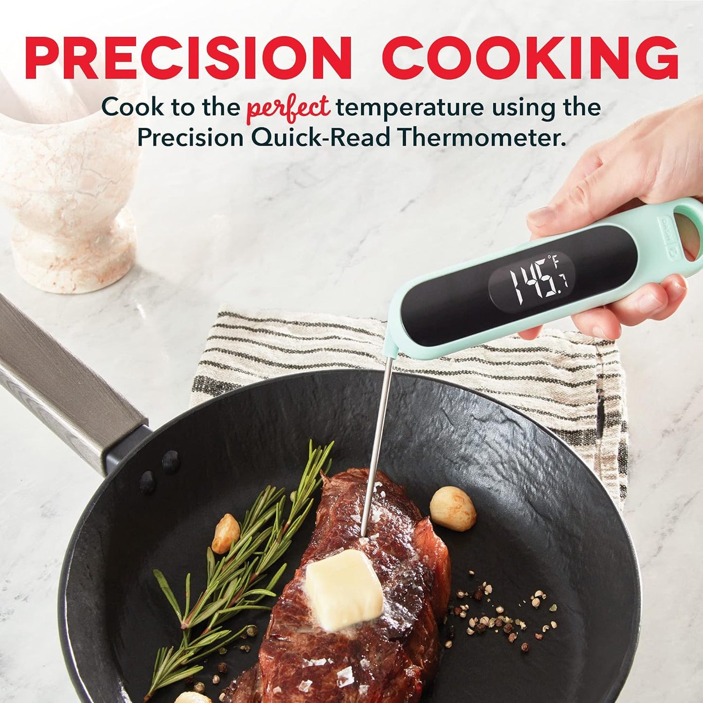 Dash Precision Quick-Read Meat Thermometer, Waterproof Kitchen and Outdoor Cooking Thermometer with Digital Display
