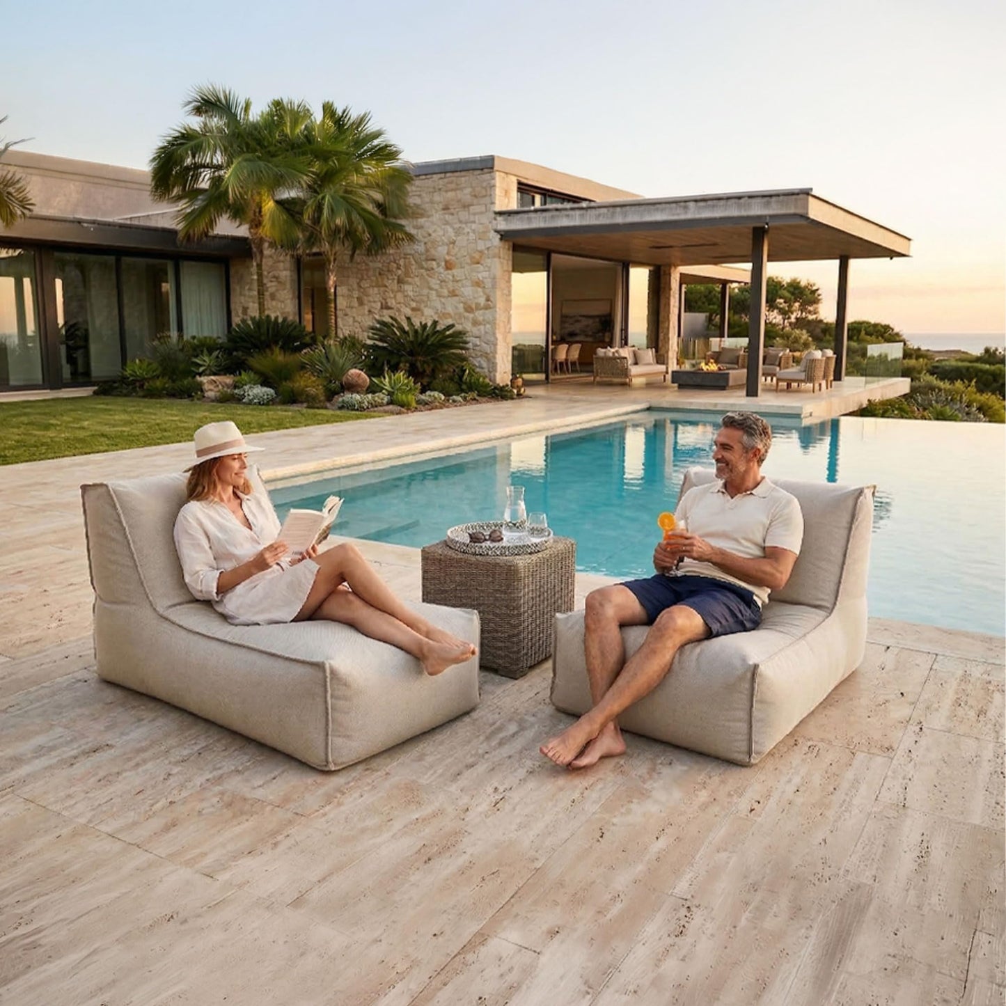 Gouchee Home Alpine Outdoor/Indoor Bean Bag Lounger Chair with Back Rest Filling Included for Patio and Outdoors Silver
