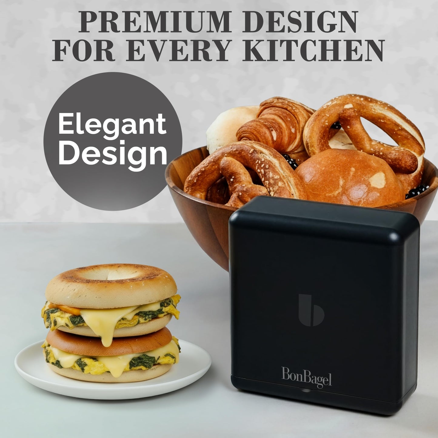 BonBagel Bagel Cutter Slicer – Precision Bagel Slicer with Auto-Center Holder – Compact 7-Inch Space-Saving Design for Even Cutting Large and Small Bread at Home or Café Kitchen - Black