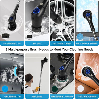 Electric Spin Scrubber, Asknoon Upgraded Power Cordless Shower Scrubber, 8 Replacement Heads, Adjustable Bathroom
