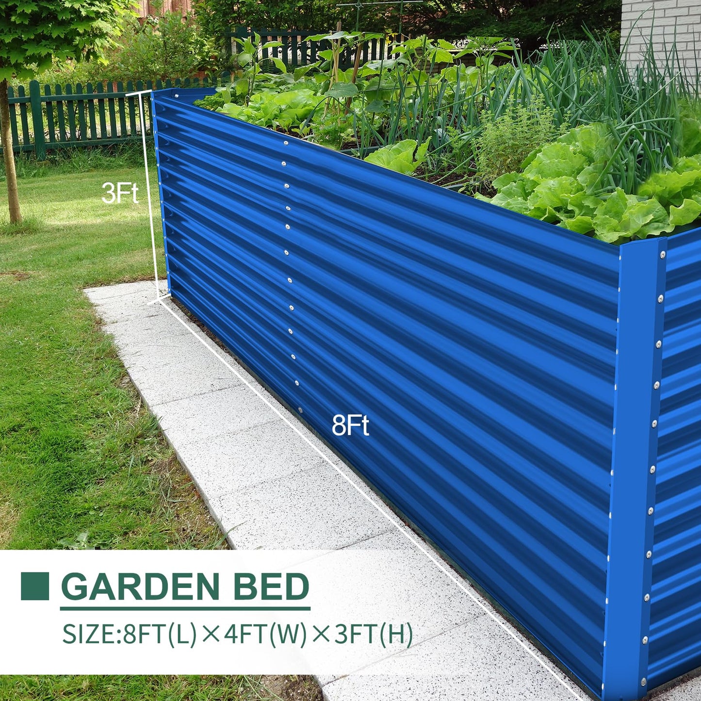 Land Guard 8x4x3ft Rectangular Galvanized Raised Garden Beds, Large-Capacity Metal Planter Box Outdoor, Durable Deep Raised Garden Bed 3ft Tall, Raised Beds for Gardening Vegetables, Royal Blue