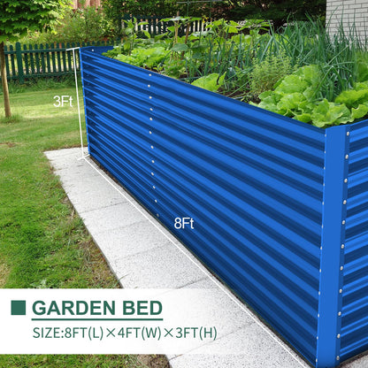 Land Guard 8x4x3ft Rectangular Galvanized Raised Garden Beds, Large-Capacity Metal Planter Box Outdoor, Durable Deep Raised Garden Bed 3ft Tall, Raised Beds for Gardening Vegetables, Royal Blue