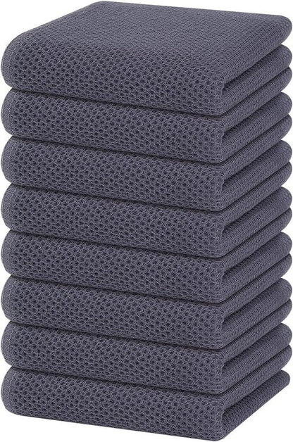 Homaxy Kitchen Dish Towels - Ultra Soft 100% Cotton Waffle Weave | Quick Drying, 13 x 28 Inches, 8-Pack, Dark Grey