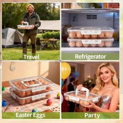 RoskDeewat Deviled Egg Containers with Lid, 2 Pack Thick Clear Plastic Deviled Carrier with Handle Storage 48 Eggs, Stackable Egg Holder Portable Tray Platter for Fridge, Travel, Party-White