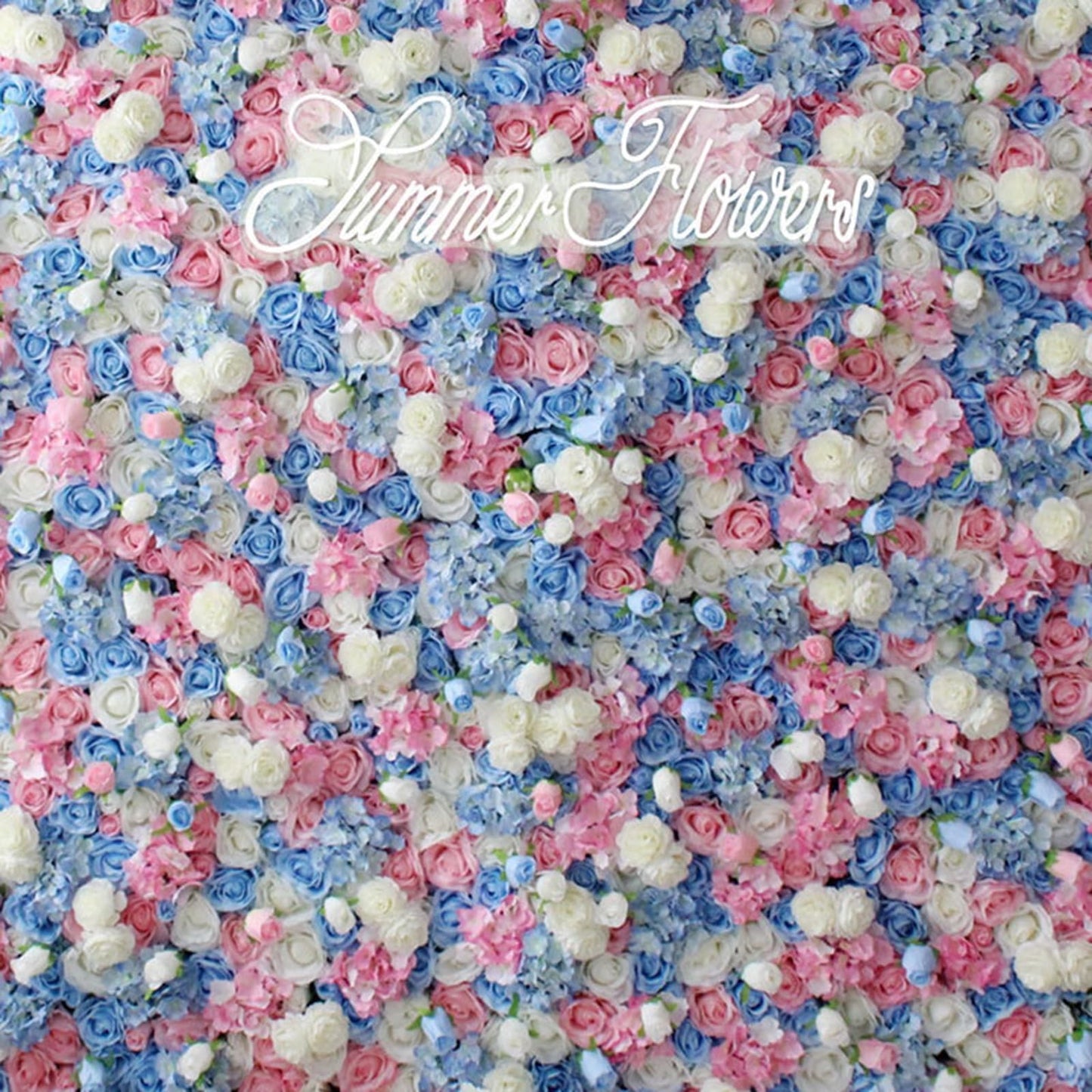 UYCVT Powder Blue Rose Artificial Flower Wall Backdrop Panels, Handmade Romantic Large Wedding Backdrop 3D Floral Wall Fabric Flower Wall for Party Baby Shower Bridal Wedding B-3m*3m/10 * 10FT