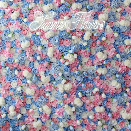 UYCVT Powder Blue Rose Artificial Flower Wall Backdrop Panels, Handmade Romantic Large Wedding Backdrop 3D Floral Wall Fabric Flower Wall for Party Baby Shower Bridal Wedding B-3m*3m/10 * 10FT