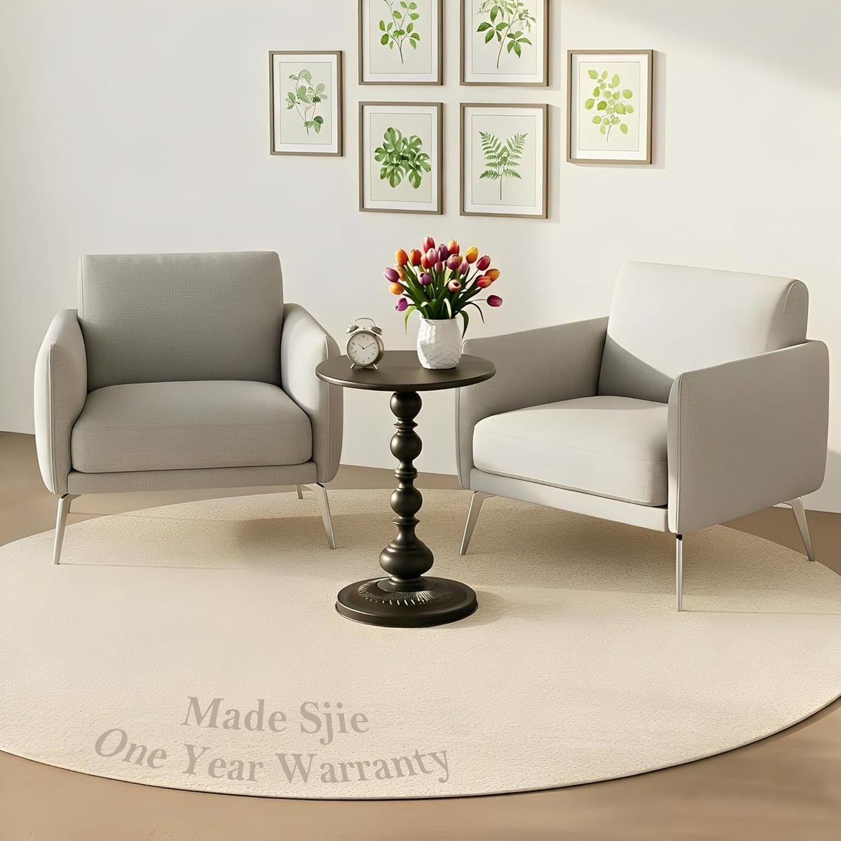 13.8" Side Table - Round Small Accent Table with Metal Base, Multifunctional Vintage Coffee Table for Living Room