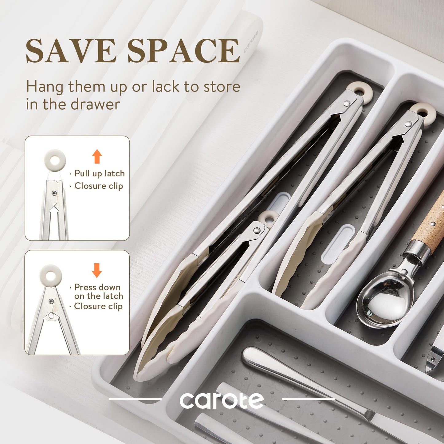 CAROTE Tongs for Cooking Heat Resistant Stainless Steel Kitchen Tongs with Non Scratch Silicone Tips, Perfect for Nonstick Cookware, BBQ Tongs Set of 3 (7"+9"+12")