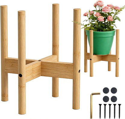 12 Inch ALIGADO Bamboo Plant Stand Indoor, for Up to Pots, Built to Fit Corners, Sturdy & Stable Design, Natural Wood