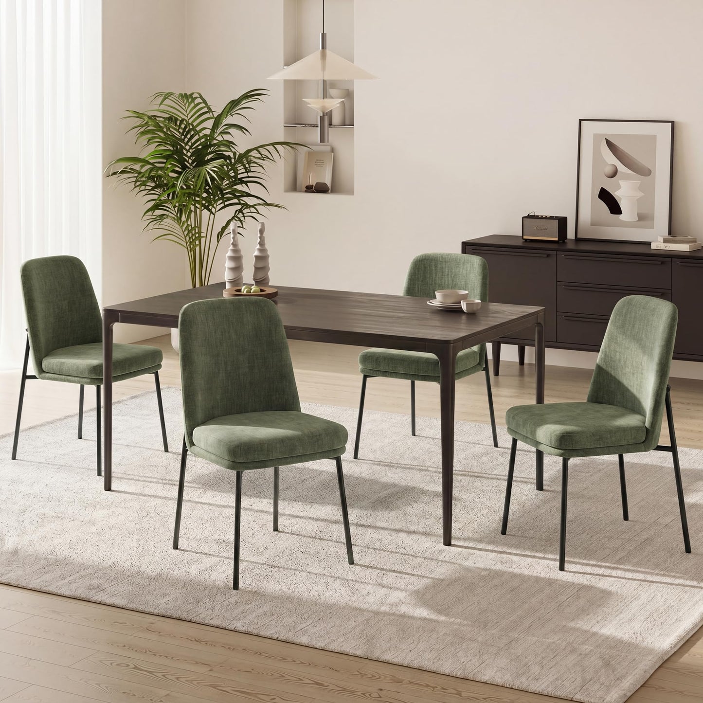 COLAMY Dining Chairs Set of 4, Modern Dining Chairs, Fabric Upholstered Dining Chairs, Kitchen Chairs with Curved Back and Metal Legs for Dining Room Kitchen Restaurant, Green
