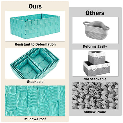 Uvellgift Woven Storage Baskets, Storage Bins, Cube Basket Container Baskets Storage Boxes Organizers for Clothes /Shelves/ Closet, Set of 6 (Aqua)