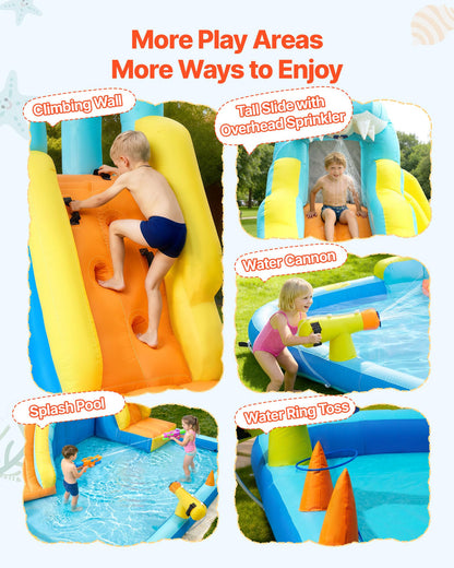 VEVOR Bounce House for Kids, Inflatable Bounce House with Air Blower, Water Slide, Bouncer Castle with Bounces Zone, Climbing Wall, Splash Pool & Water Ring Toss, for 3 to 4 Kids Ages 3 to 8