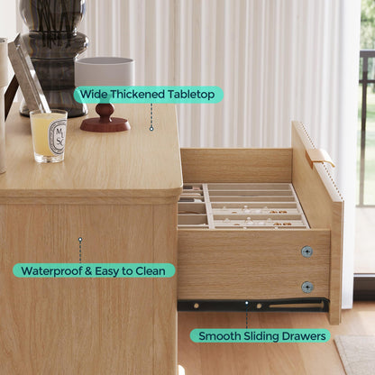 LINSY HOME Fluted 5 Drawers Dresser, 46" Tall Modern Chest of Drawers, Curved Profile Design, Mid Century Wood Dresser with Metal Handle for Bedroom, Living Room, Hallway, Entryway, Oak