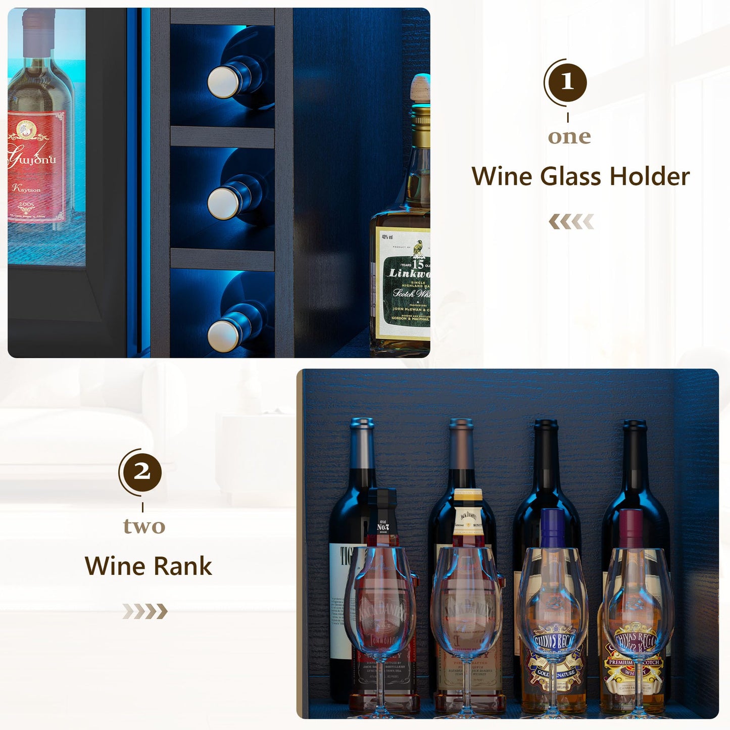 Feonase Coffee Bar Cabinet with Fridge Space (Fridge Not Include), Wine Cabinet with Wine Storage, Liquor Bar Cabinet with LED Lights, 16 Wine Racks, Wine Storage for Kitchen, Dining Room, Living Room