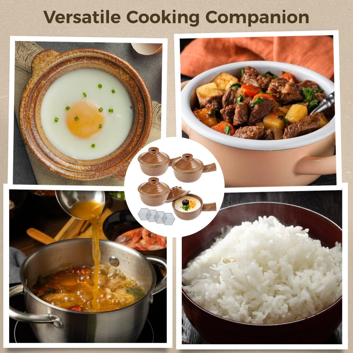 Toyosport 4 Sets Egg Cookers, Ceramic Microwave Cookers with Heat-resistant Silicone Pads, Egg Poachers with Dome Lids & Hollow Handles, 12 oz Clay Bowls for Eggs, Soup, Oven & Dishwasher Safe