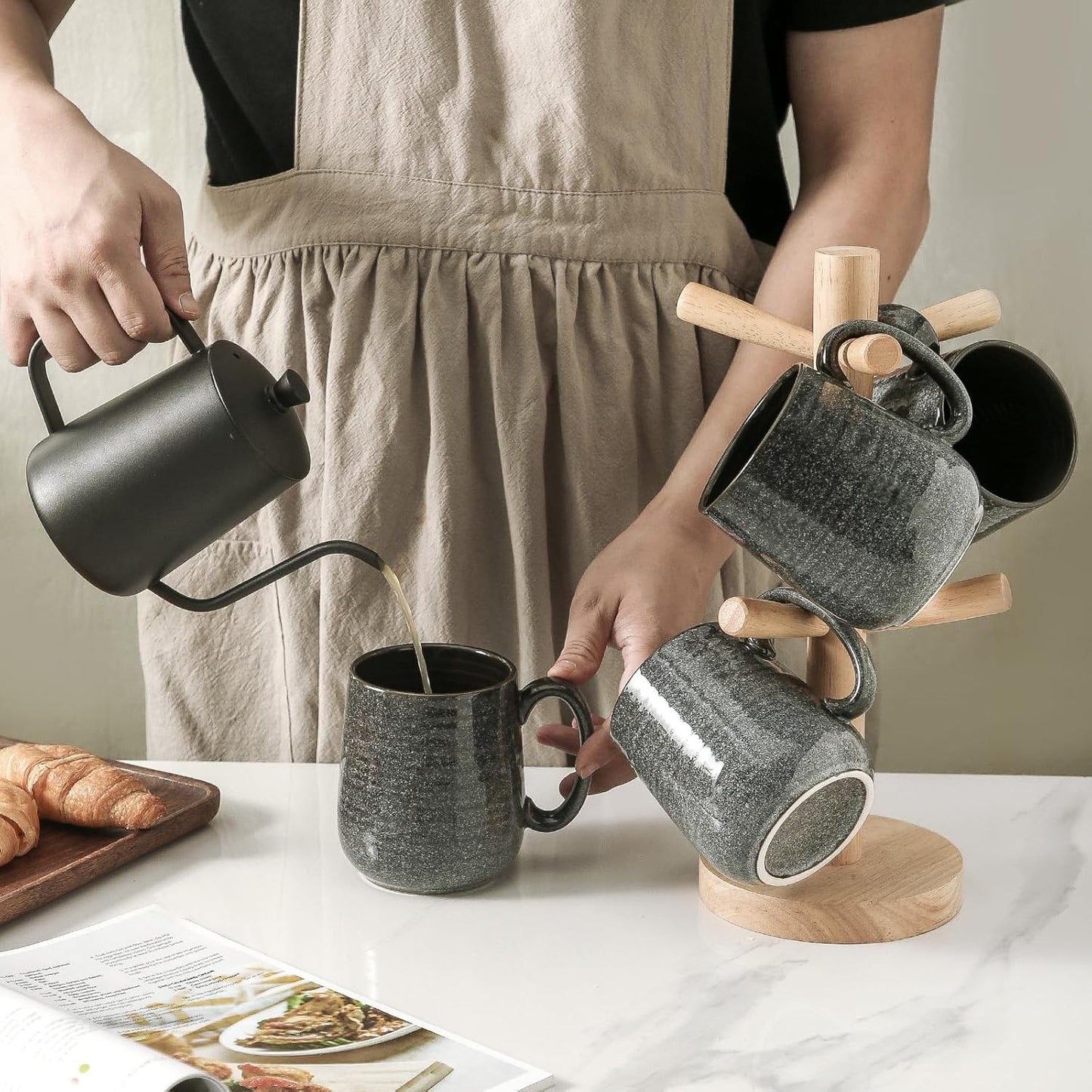 15 OZ Set 6 HASENSE Ceramic Coffee Mugs - Large Coffee Cups of with Handle for Hot Beverages, Porcelain Latte Mugs