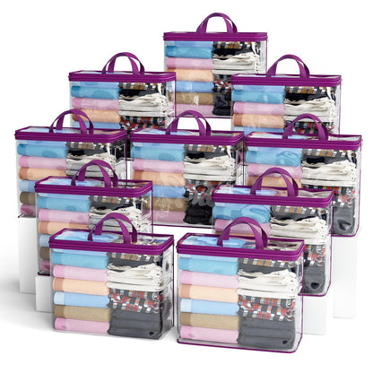 10PACK Clear Zippered Storage Bags for Clothes, 22L Clear Storage Bag, and Blanket Storage Bags for Bedding, Linen, Blankets, Comforters, Clothing & Toys (Purple)