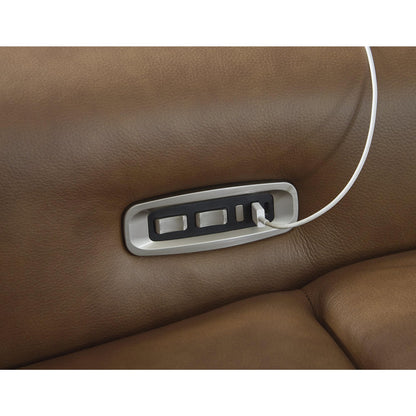 Signature Design by Ashley Rally-Up Straight Glam Leather Match 2-Piece Power Reclining Sectional Loveseat with Adjustable Headrest and USB Charging Ports, Dark Brown