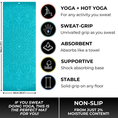 Plyopic. All In One Yoga Mat | Luxury Sweat-Grip Mat/Towel Combo | Ideal for Yoga, Hot Yoga, Bikram, Pilates, Workout & Exercise | Eco-Friendly Natural Rubber