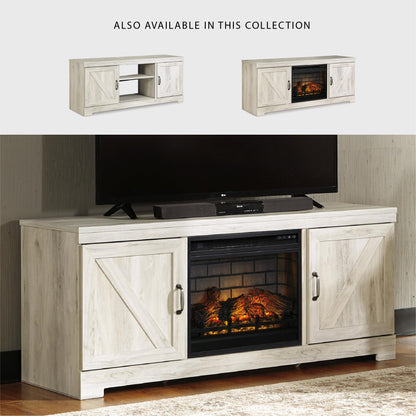 Signature Design by Ashley Bellaby Farmhouse 63" TV Stand with Electric Fireplace for TVs up to 72", Whitewash